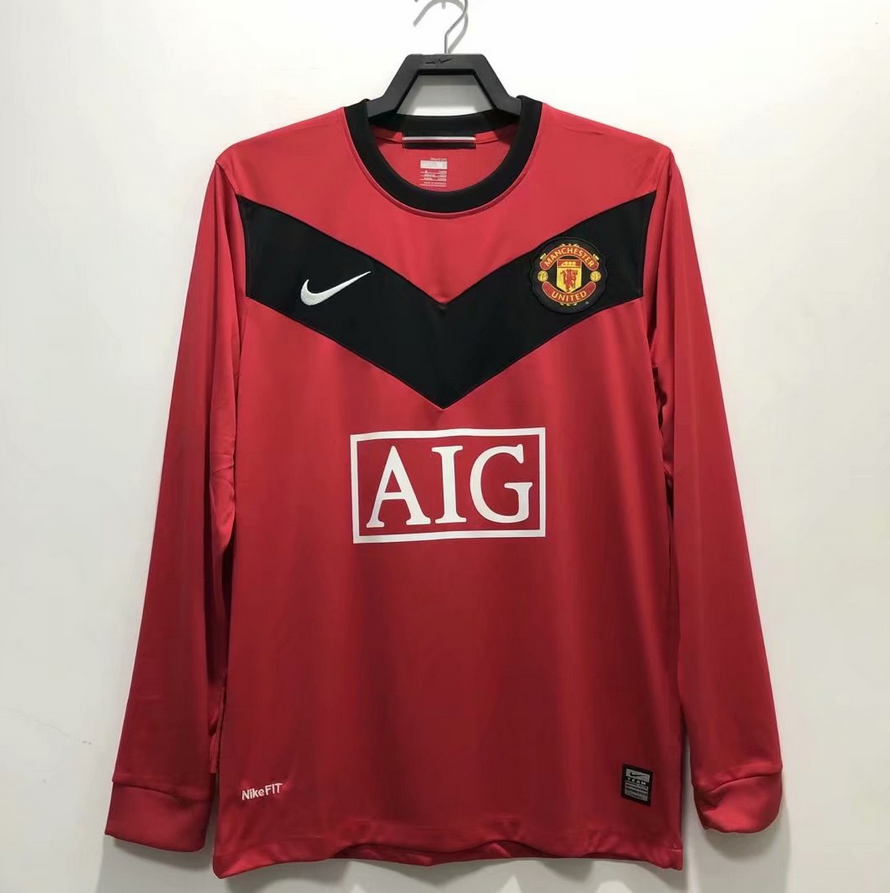 2009-2010 Manchester United Retro Long Sleeve Home Kit Soccer Jersey